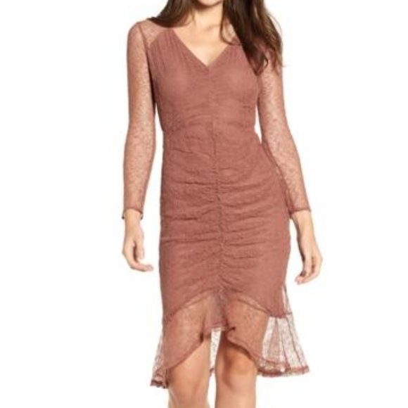 4SI3NNA Dusty Rose Lace Dress Long Sleeve, XS - Picture 1 of 8